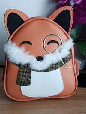 Bath & Body Works Mini Kids Orange Fox Backpack Bag with Faux Fur Scarf